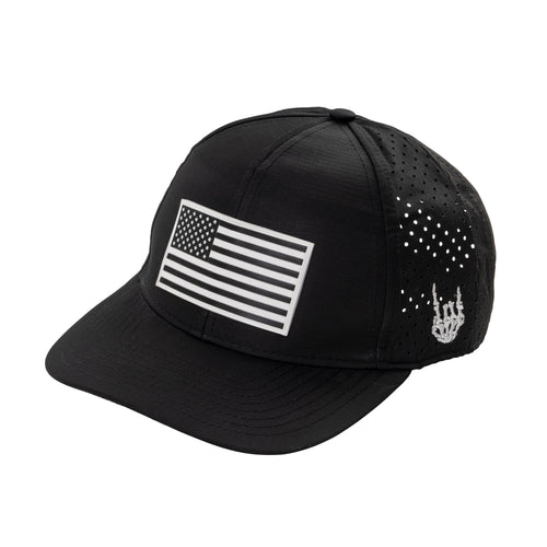 Old Glory Black and White Curved Performance Hat